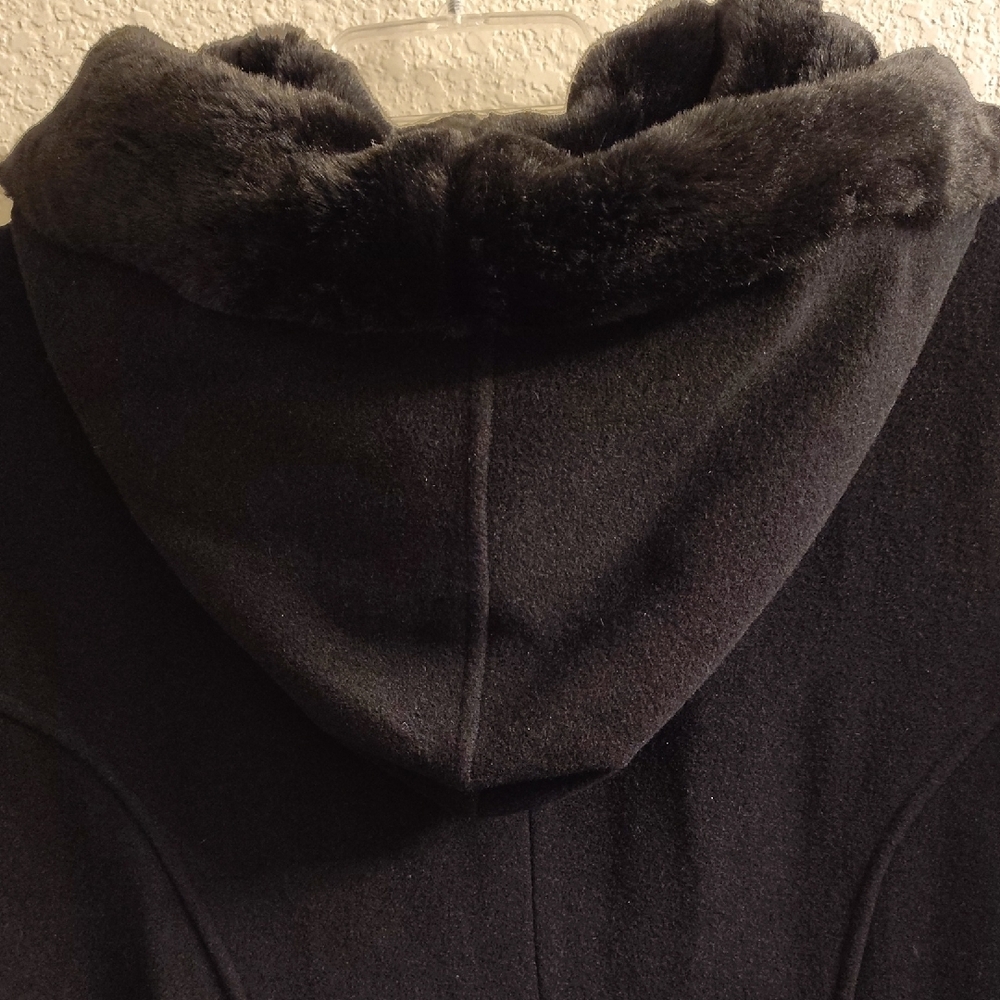 Donny Brook Elegant Black Overcoat Duster Maxi Hoodie Plus Size 16 Coat HMBC - Picture 9 of 16